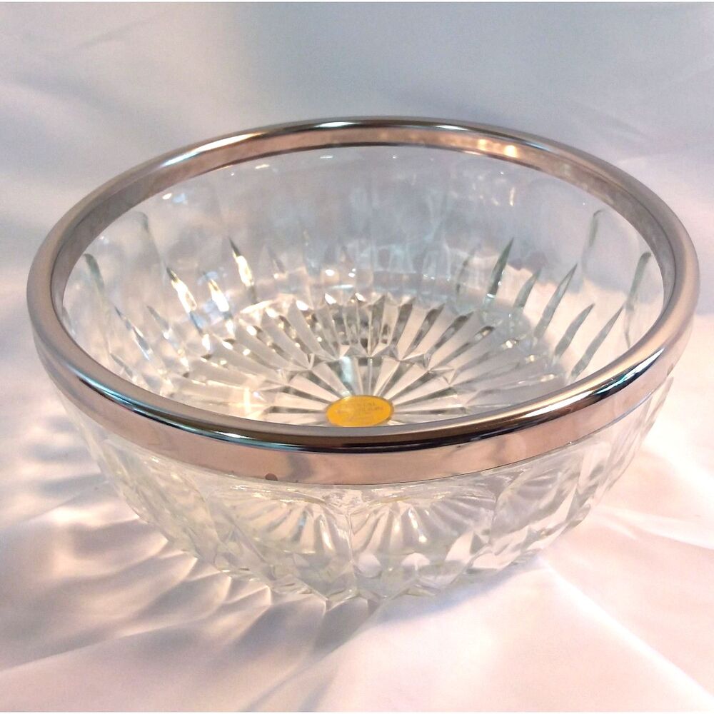 Vintage 9"in Lead Crystal Silver Plated Fruit Bowl Leonard Italy Floral Wedding
